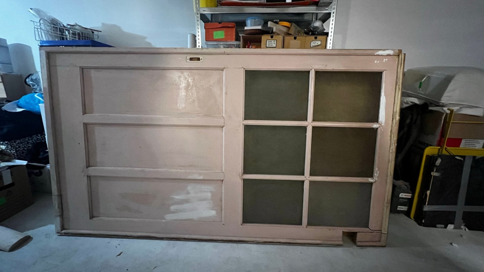 Antieke Schuifdeur met Panelen en Glas, Gebruikt, 120 cm of meer, Binnendeur, Ophalen of Verzenden