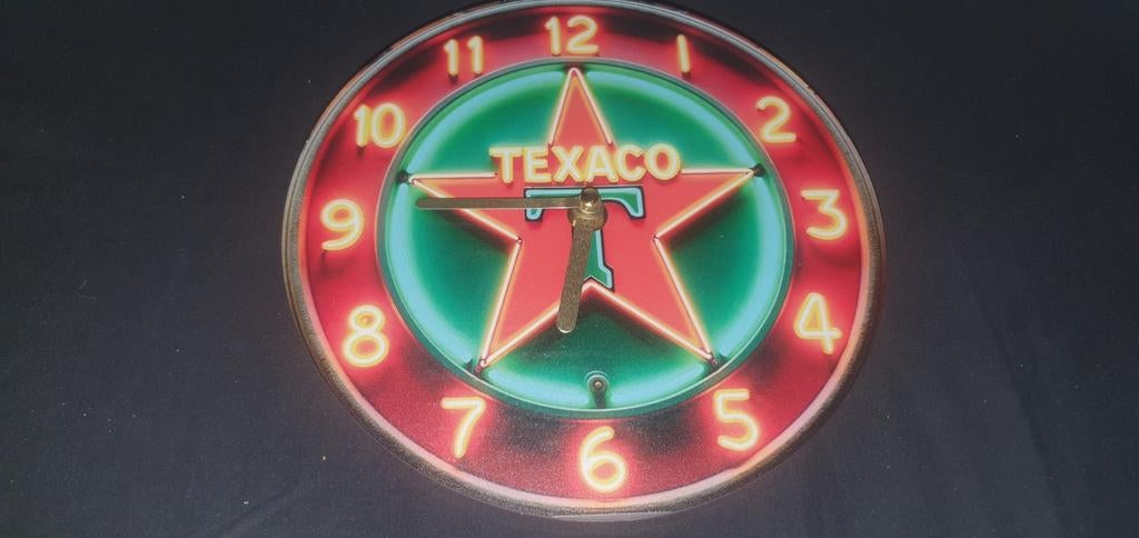 Texaco klok, ideaal voor in de man cave., Ophalen of Verzenden, Gebruikt, Reclamebord