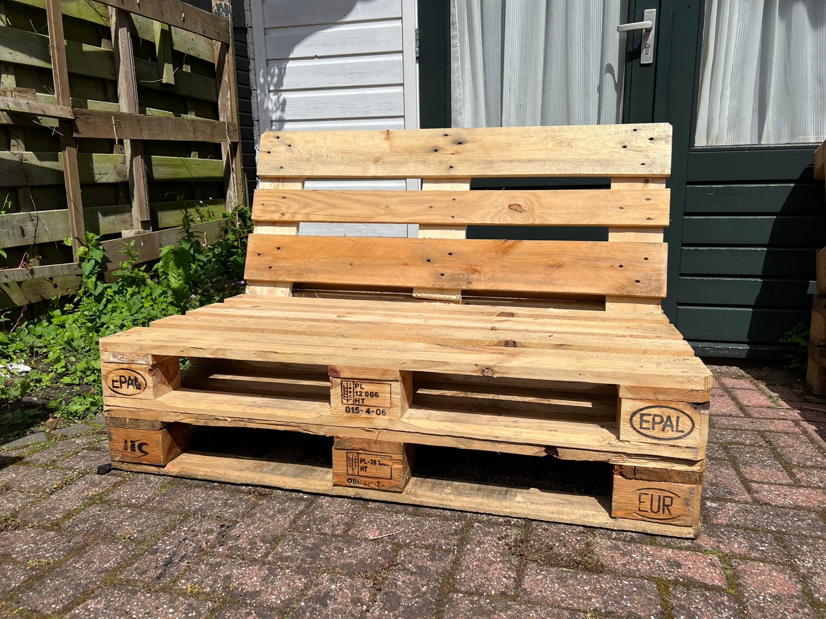 Palletbank - nieuw gemaakt!, Ophalen, Nieuw, Minder dan 150 cm