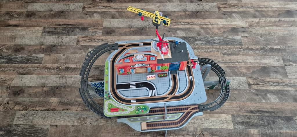 Houten treinbaan en garage speelset, Ophalen, Gebruikt, Overige typen