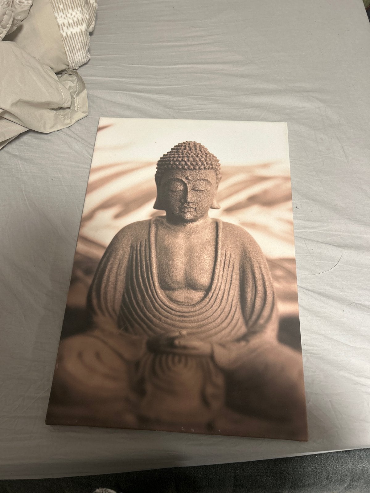 Boeddha schilderij op canvas - Mediterende Boeddha, Ophalen of Verzenden, Gebruikt, Textiel, Bruin
