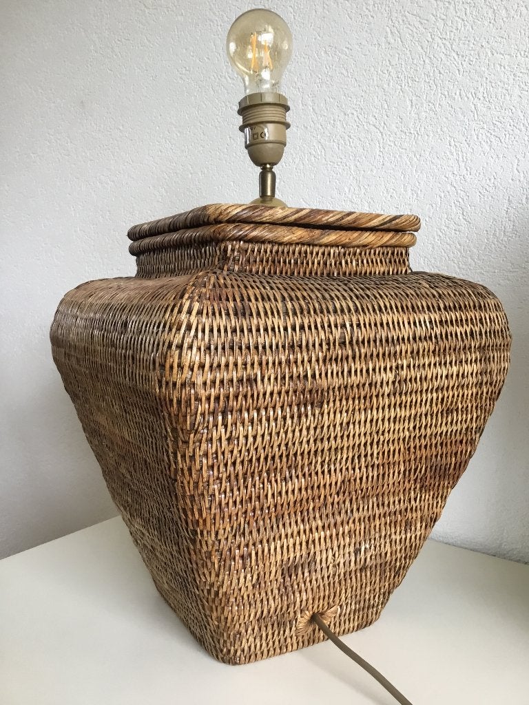 Birma riet Flamant tafellamp 36/47,5 cm hoog 31x31 cm breed, Ophalen of Verzenden, Gebruikt, Overige materialen, Minder dan 50 cm