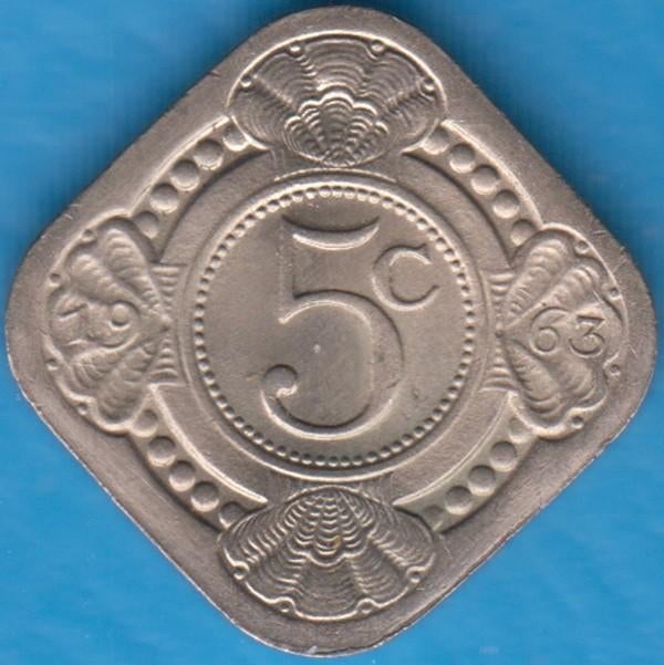Nederlandse Antillen 5 cent 1963, Scho. 1412 in munthouder, Ophalen of Verzenden, Koningin Juliana, 5 cent, Losse munt
