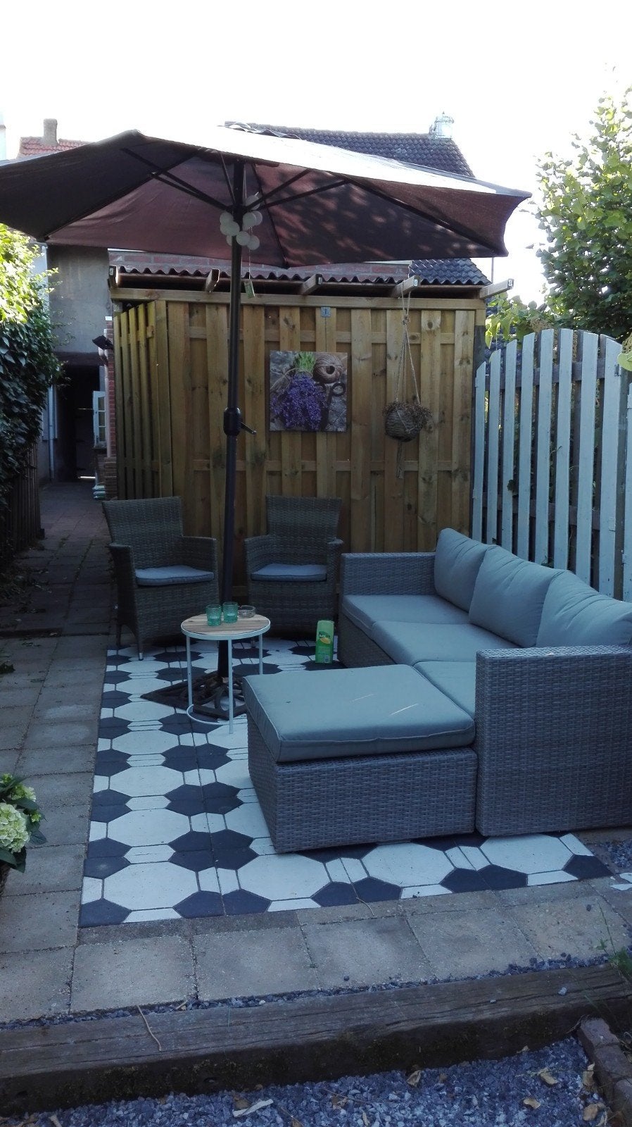 3-zits loungebank met hocker inclusief kussens, Tuin en Terras, Ophalen, 4 zitplaatsen, Gebruikt, Bank