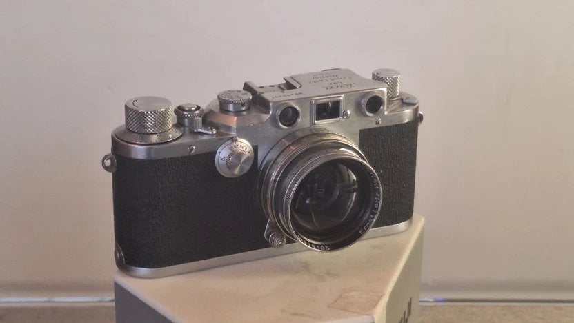 Leica IIIc (1949) met Leitz Summitar 5cm f/2 objectief, Ophalen of Verzenden, Gebruikt, Spiegelreflex, Leica