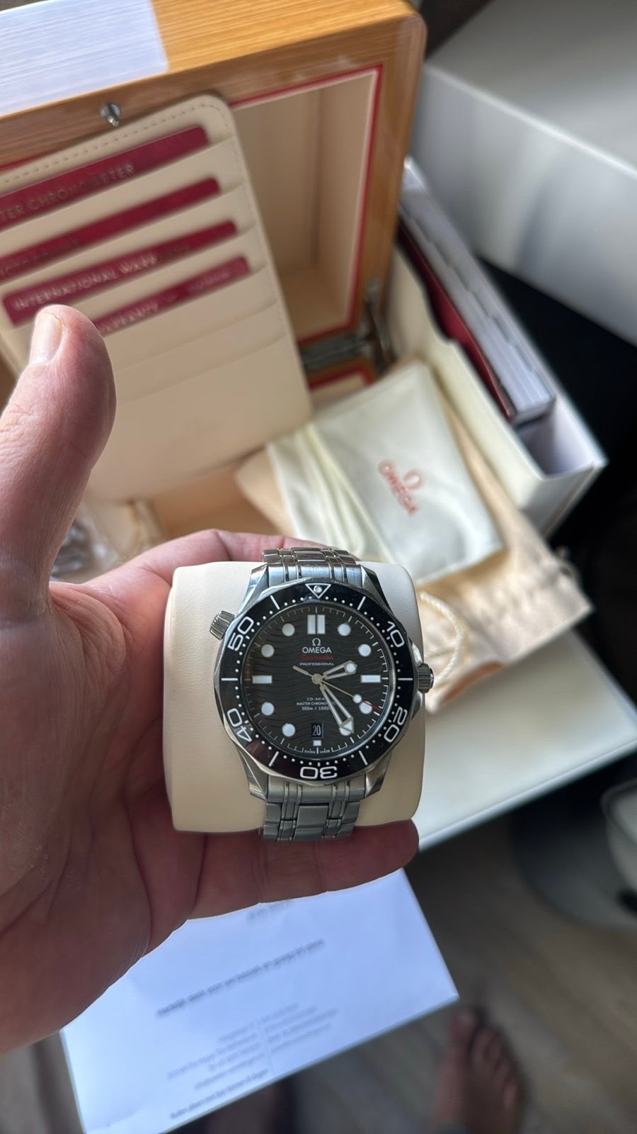 Omega Seamaster Diver 300M Zwart Full Set 2021, Ophalen, Staal, Gebruikt, Staal