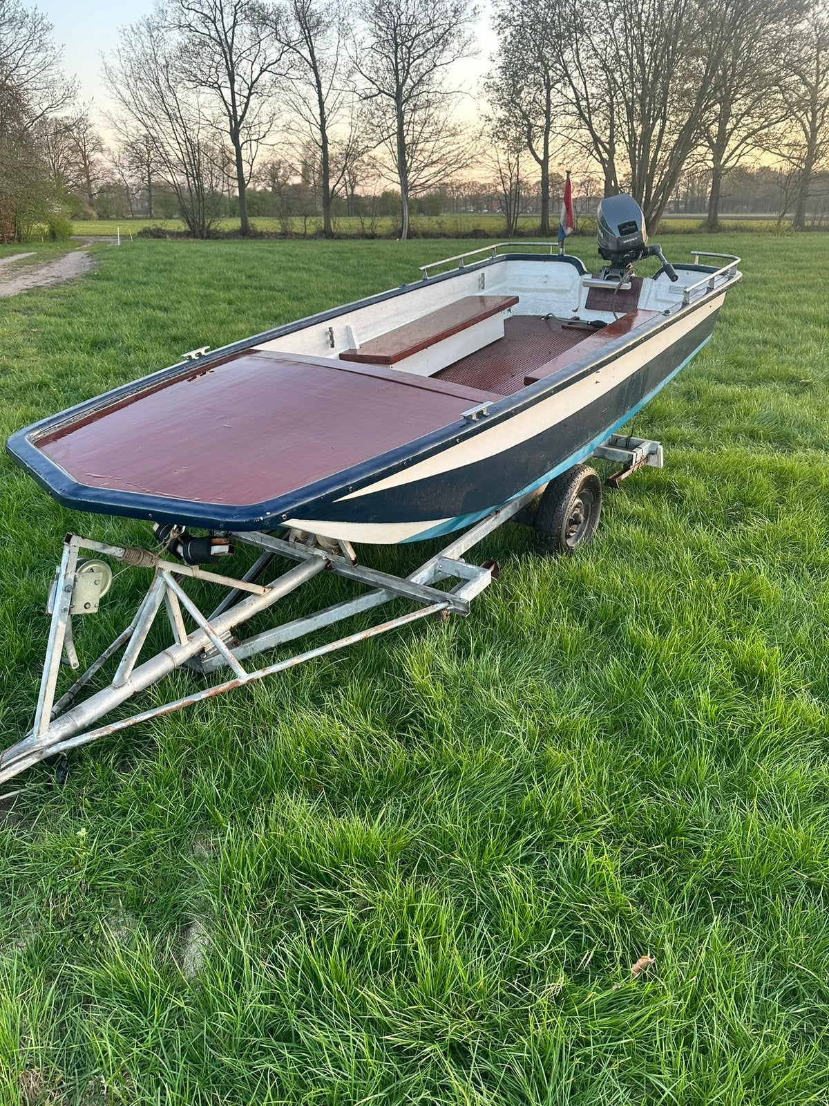 Polyester toer/visboot met Mariner 8pk en incl trailer, Watersport en Boten, Ophalen, Overige merken, Gebruikt, Tot 10 pk