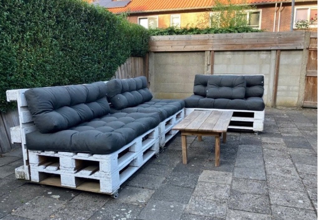 GRATIS STEVIGE PALLET TUINSET, Ophalen, Gebruikt, 6 zitplaatsen, Loungeset