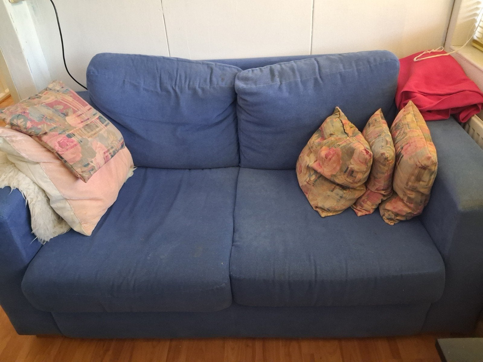 Comfortabele blauwe tweezitsbank, Ophalen, Gebruikt, 150 tot 200 cm, Tweepersoons