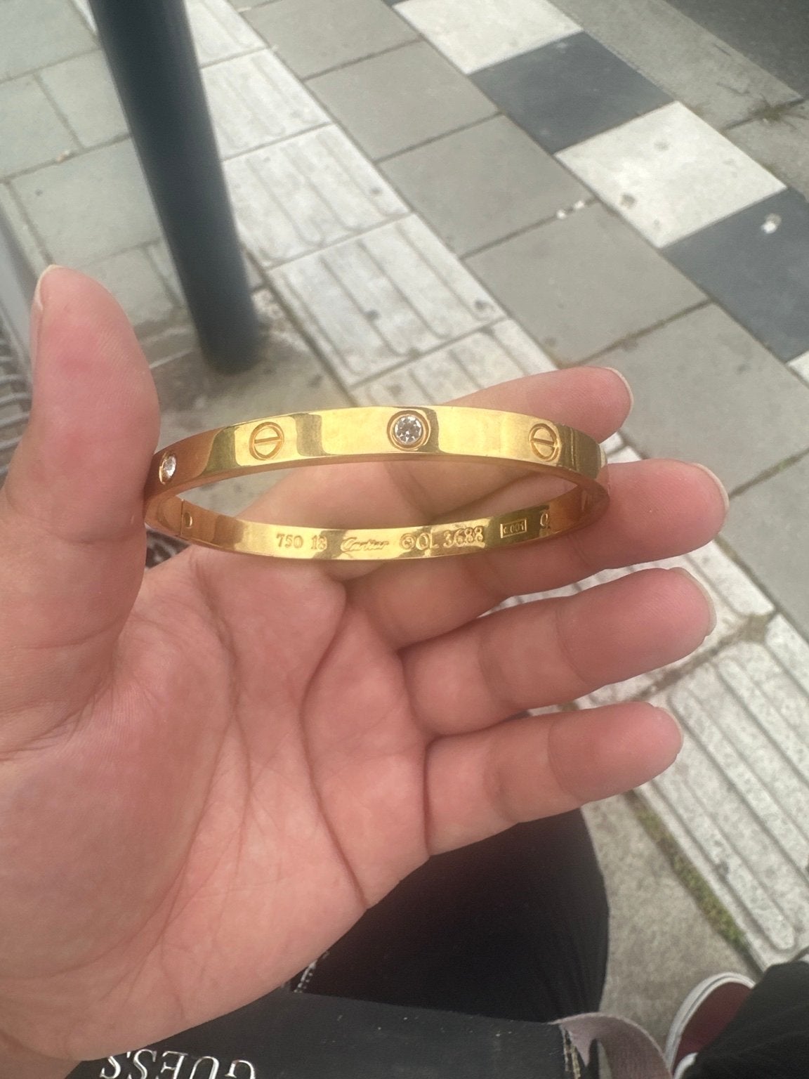 Cartier Love Armband 750 18 met Diamanten, Ophalen of Verzenden, Zo goed als nieuw, Goud, Met edelsteen