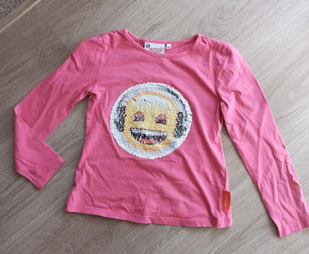 Roze longsleeve met omkeerbare pailletten emoji maat 116/122, Kinderen en Baby's, Kinderkleding | Maat 122, Gebruikt, Meisje, Ophalen of Verzenden
