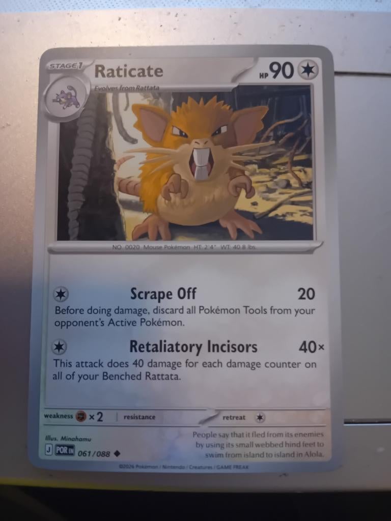 Pokémon Kaart: Raticate 061/088 (J PORIN), Ophalen of Verzenden, Gebruikt, Losse kaart, Foil