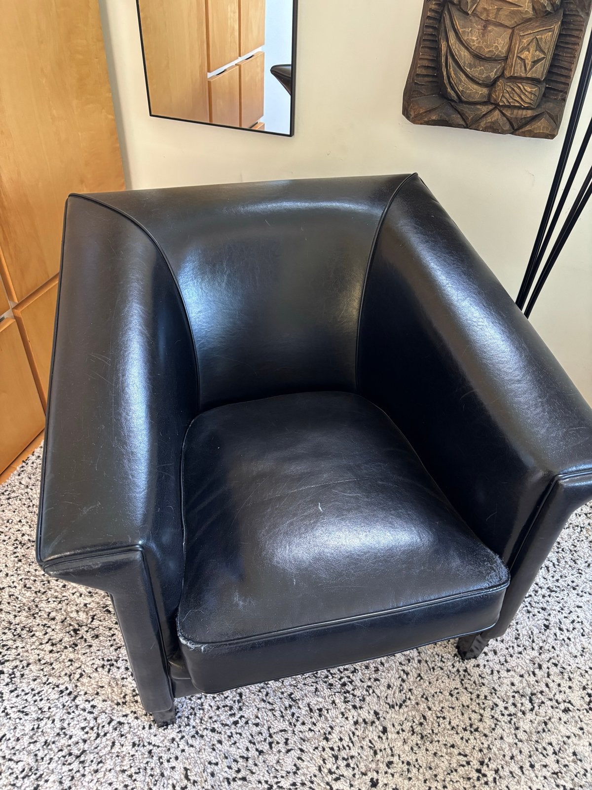 Zwarte leren fauteuil - Comfortabel en stijlvol, Ophalen, Gebruikt, 50 tot 75 cm, Leer