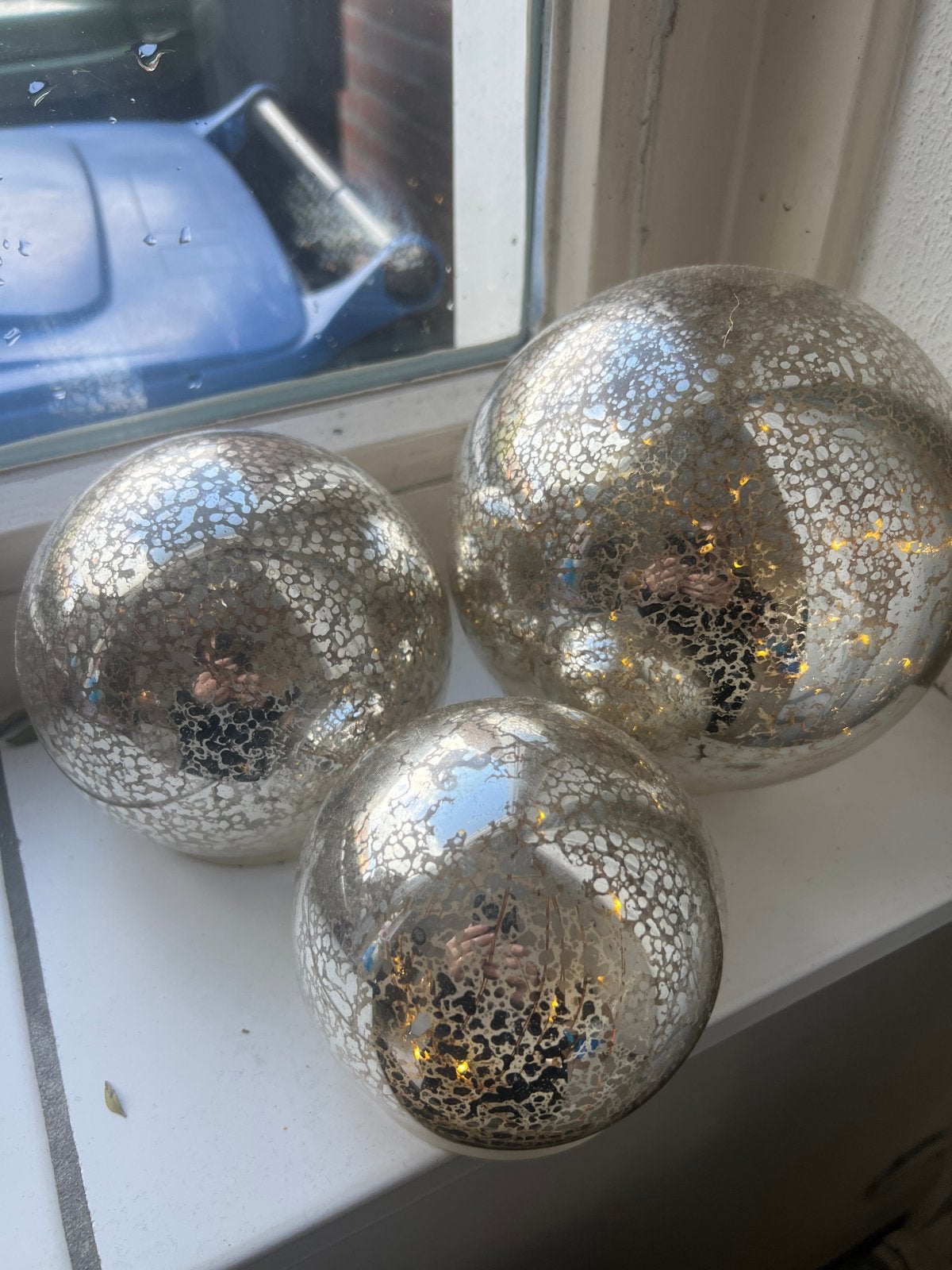 Set van 3 glazen bollen met lichtjes - sfeervolle decoratie, Ophalen, Gebruikt, Modern, Glas