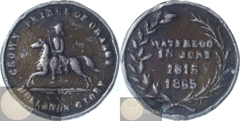 Historiepenning 1865 '50-Jarige herdenking Slag Waterloo', Ophalen of Verzenden, Overige materialen, Nederland