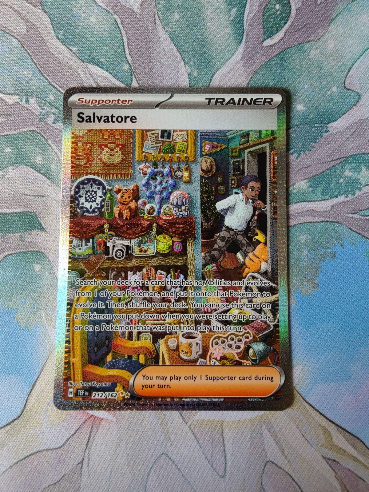 Pokemon temporal forces Salvatore illustration trainer 212, Ophalen of Verzenden, Nieuw, Losse kaart, Foil