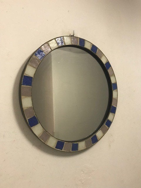 Ronde spiegel met mozaïek...'60, Minder dan 50 cm, Gebruikt, Rond, Ophalen of Verzenden