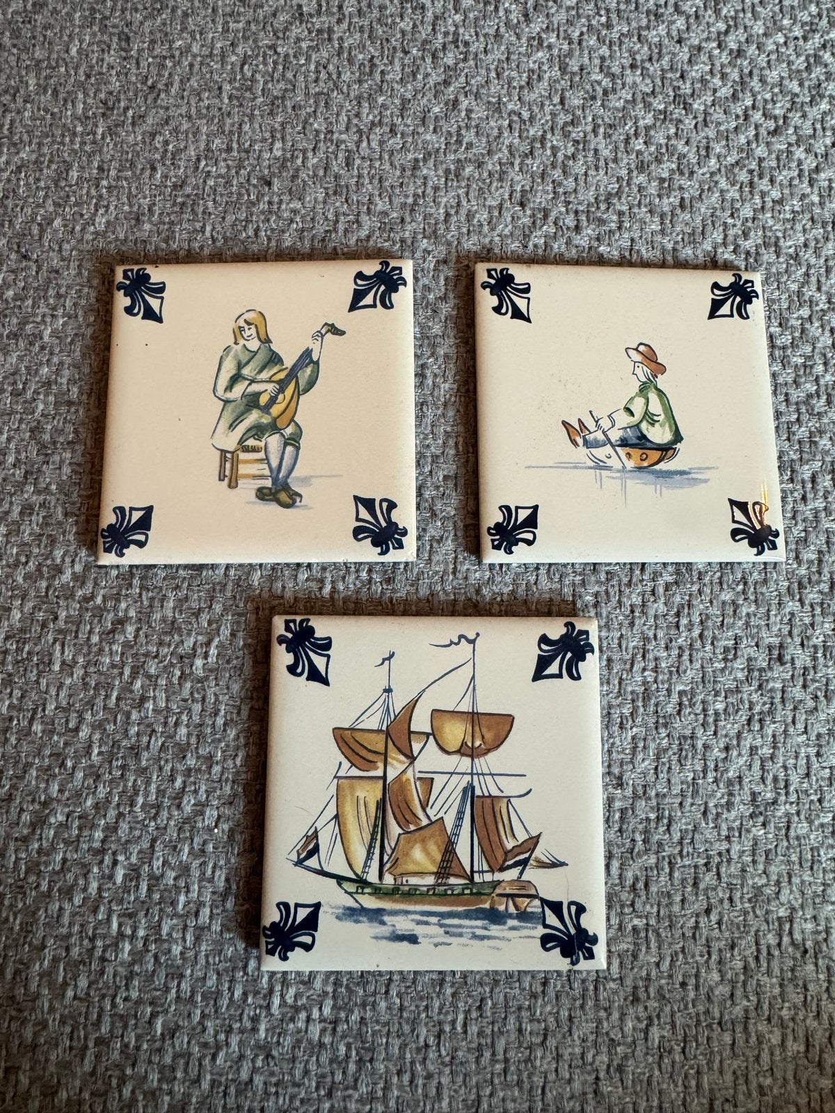 3 Vintage KLM Business Class tegels - Delfts blauw stijl, Ophalen of Verzenden