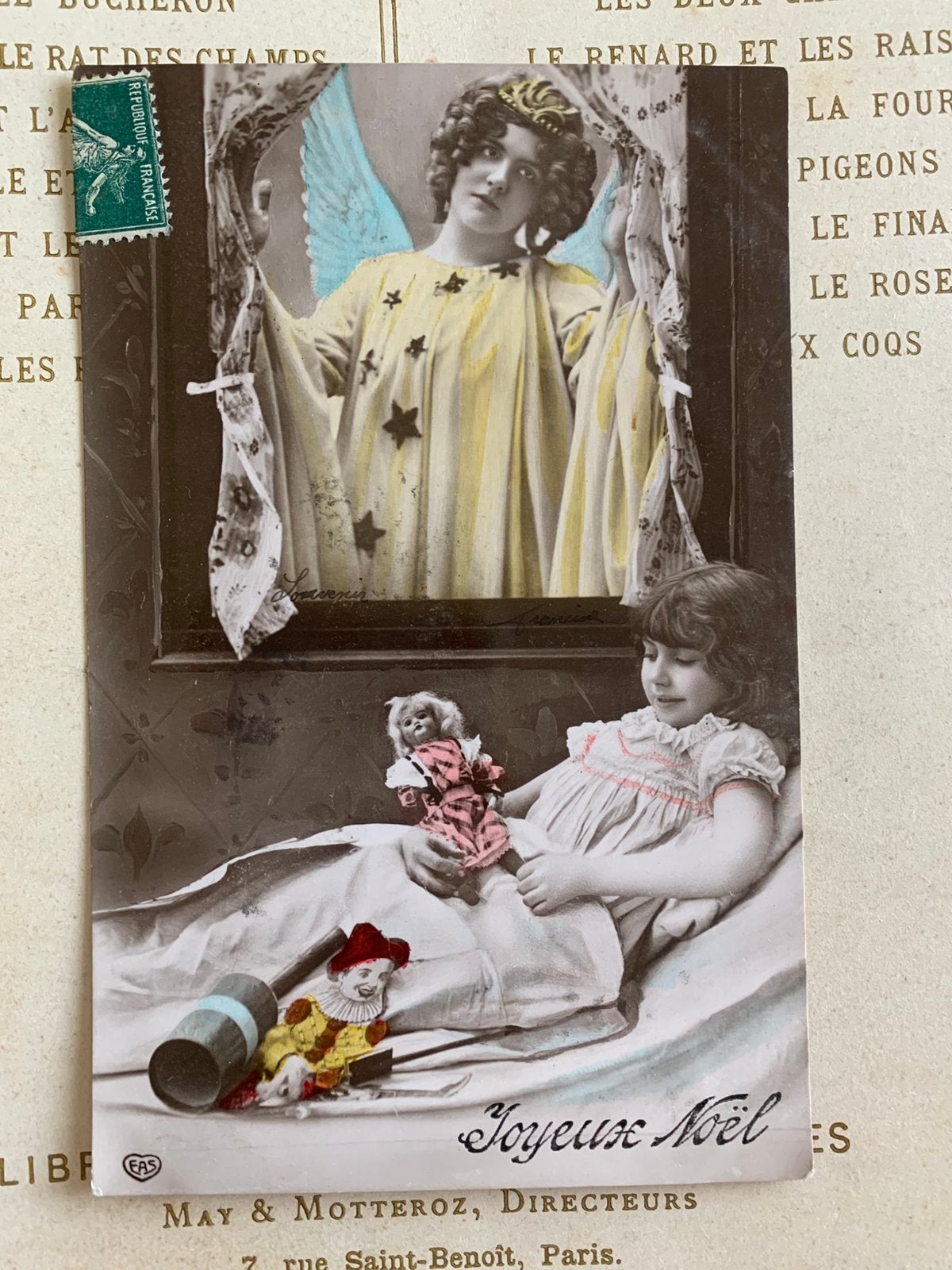 1907 Joyeux Noël - meisje met speelgoed, engel (VV), Verzamelen, Ansichtkaarten | Themakaarten, Gelopen, Voor 1920, Feest(dag)
