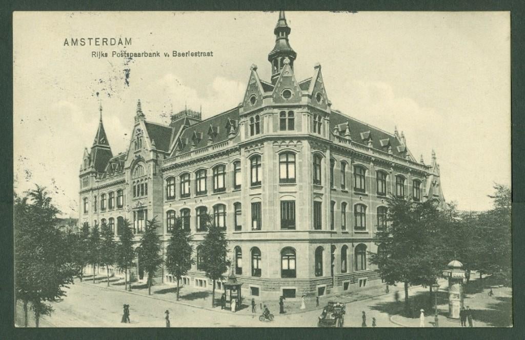 AK Amsterdam Rijkspostspaarbank 1909, Ophalen of Verzenden, Voor 1920, Gelopen, Noord-Holland