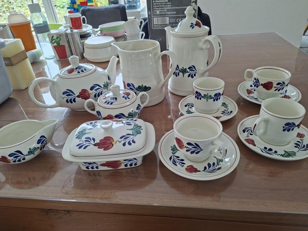 Compleet Boerenbont Servies - Koffie/Thee Set, Huis en Inrichting, Keuken | Servies, Ophalen, Gebruikt, Aardewerk, Boerenbont