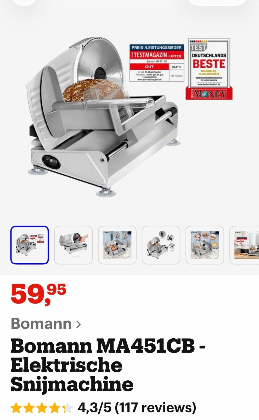 Bomann MA451CB Elektrische snijmachine, nieuw, Ophalen, Nieuw