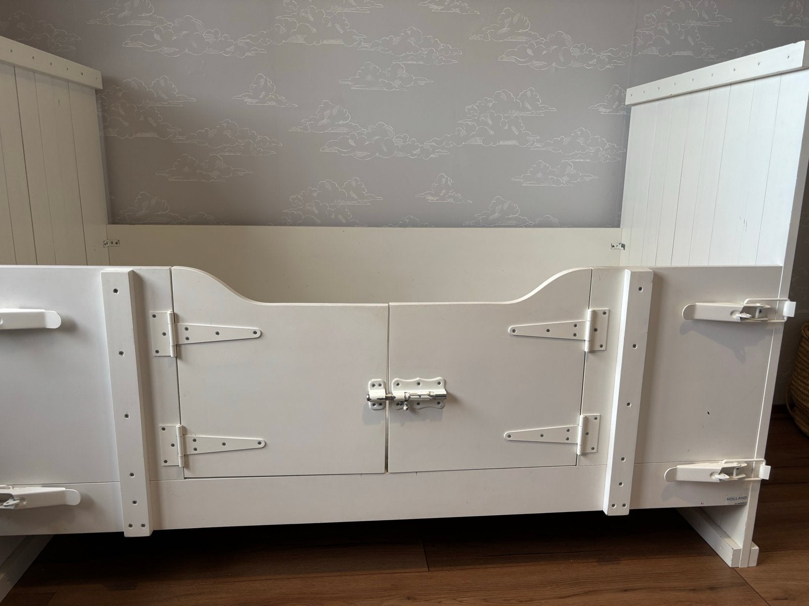 Wit houten kinderbed met hekje, Ophalen, Gebruikt, Eenpersoons, Wit