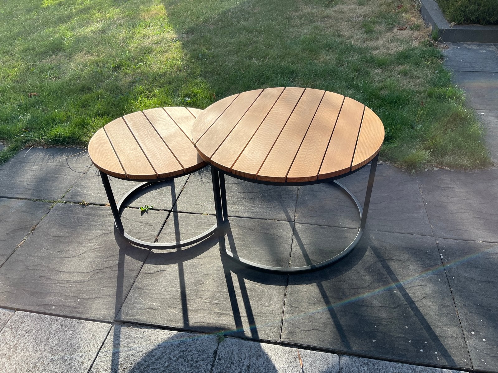 Set van 2 houten bijzettafels voor buiten, Tuin en Terras, Gebruikt, Bijzettafel, Loungeset, Hout
