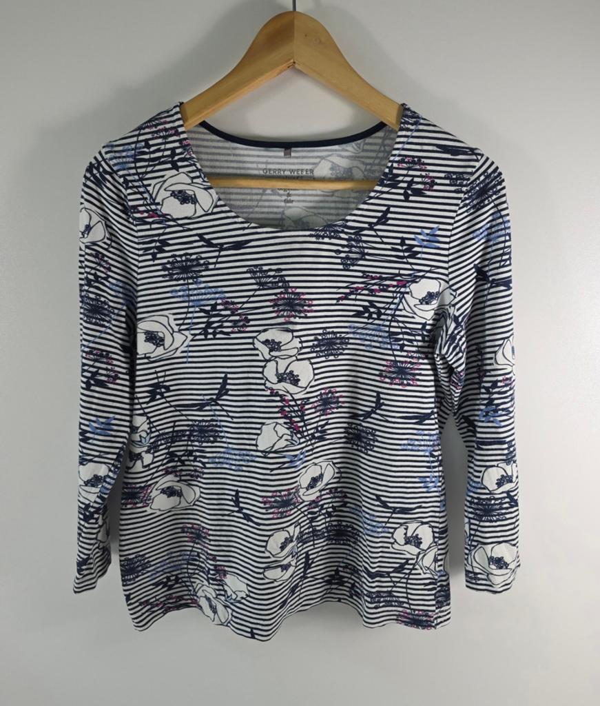 Gerry Weber Casual gestreepte top met bloemenprint, Kleding | Dames, T-shirts, Maat 42/44 (L), Zo goed als nieuw, Lange mouw, Gerry Weber