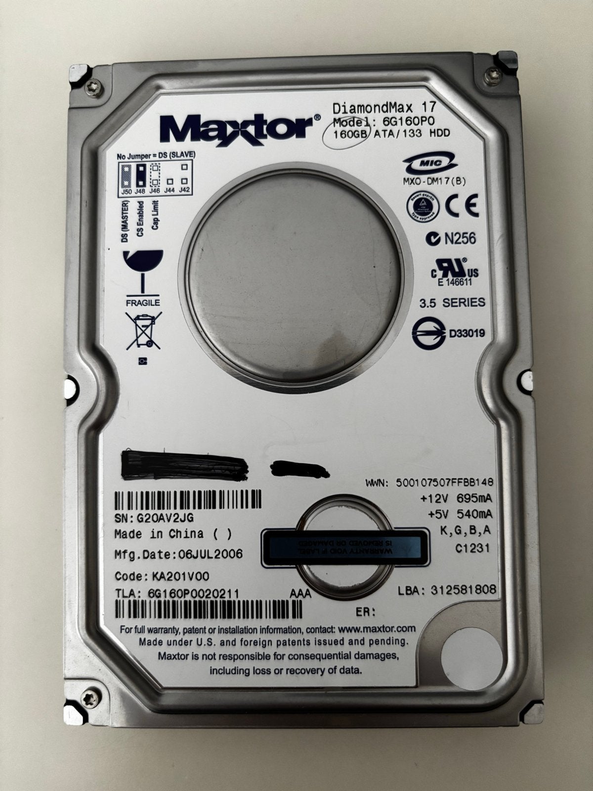 Maxtor DiamondMax 17 160GB IDE HDD - Gebruikt, Computers en Software, Harde schijven, Ophalen, Intern, Gebruikt, HDD