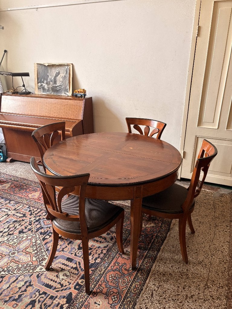 Ronde tafel met stoelen, Huis en Inrichting, Tafels | Eettafels, Ophalen, Gebruikt, 50 tot 100 cm, 100 tot 150 cm