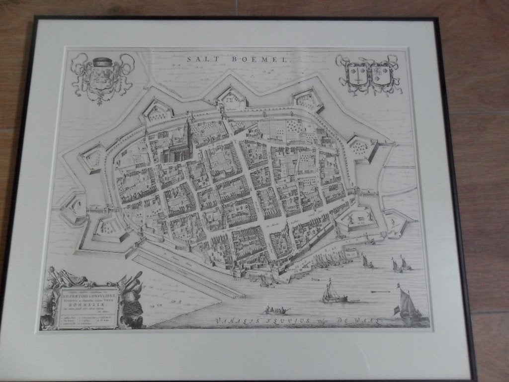 stadskaart plattegrond Zaltbommel Salt Boemel, Antiek en Kunst, Kunst | Etsen en Gravures, Ophalen, Stadsgezicht, Zeefdruk, Ingelijst