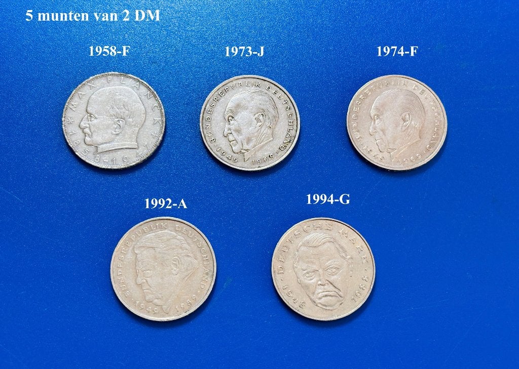 5x 2 DM BrD Bundesrepublik Deutschland Duitse Mark Munt, Ophalen, Duitsland, Losse munt
