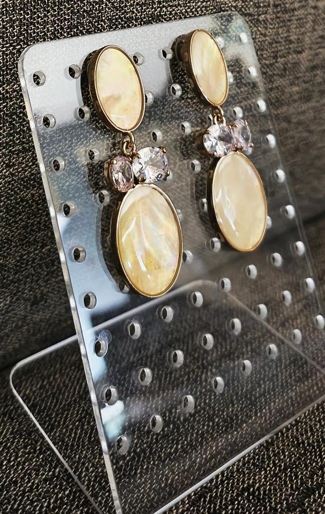 Oorbellen Oorhangers Otazu Crystal Light Beige NIEUW, Overige materialen, Met edelsteen, Beige, Nieuw