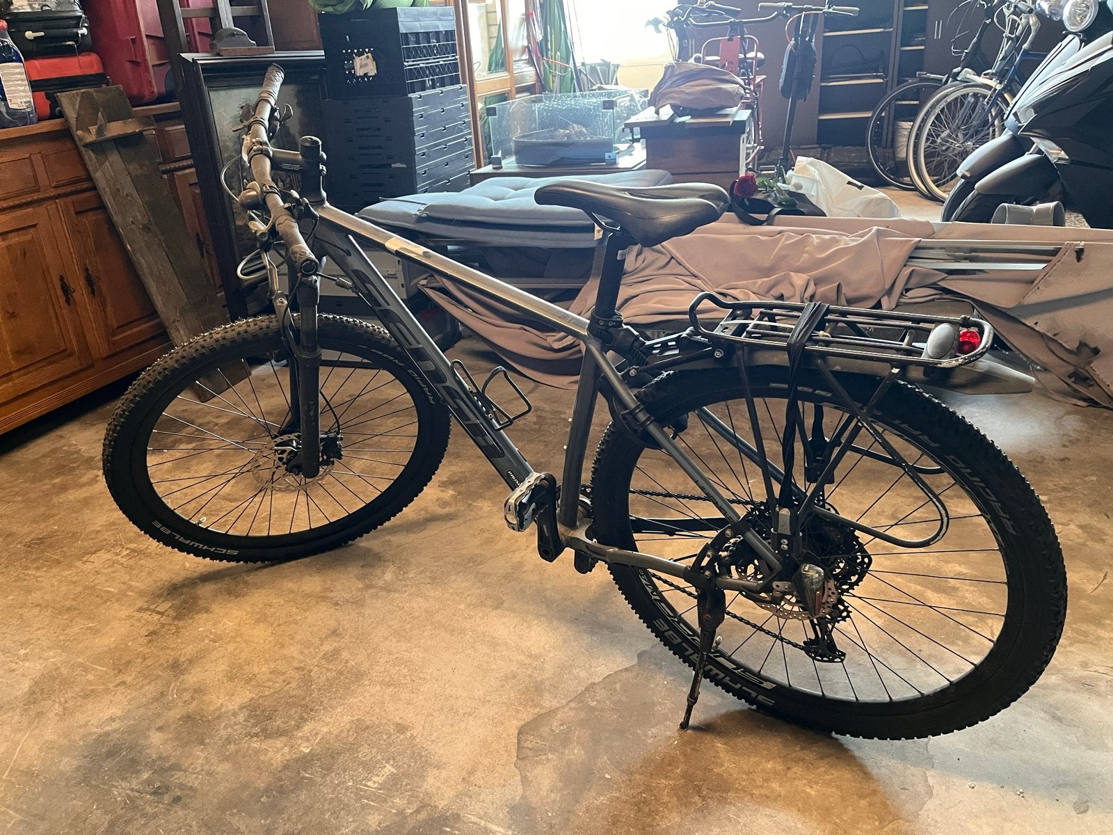 19 inch Stevige mountainbike met bagagedrager en spatborden, Gebruikt, Hardtail, Heren, Schijfrem
