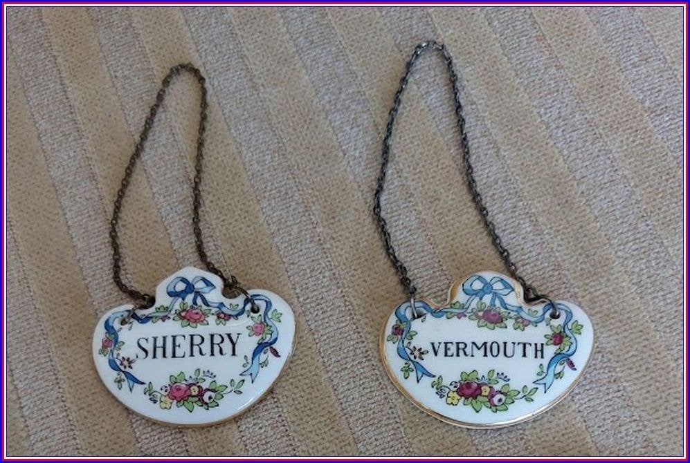 2 DECANTER LABELS Sherry & Vermouth Crown Staffordshire, Ophalen of Verzenden