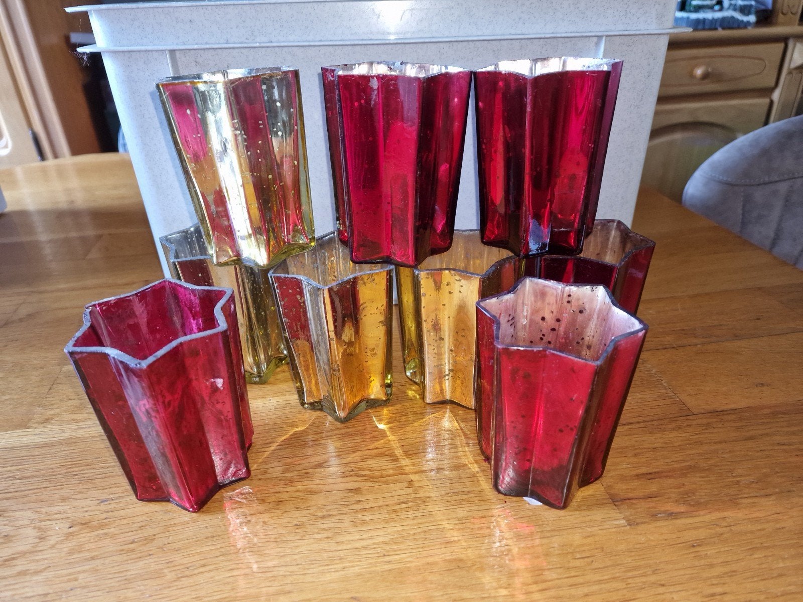 Rode of gouden windlicht (0,25 p.s)50 stuks, Ophalen, Glas, Windlicht