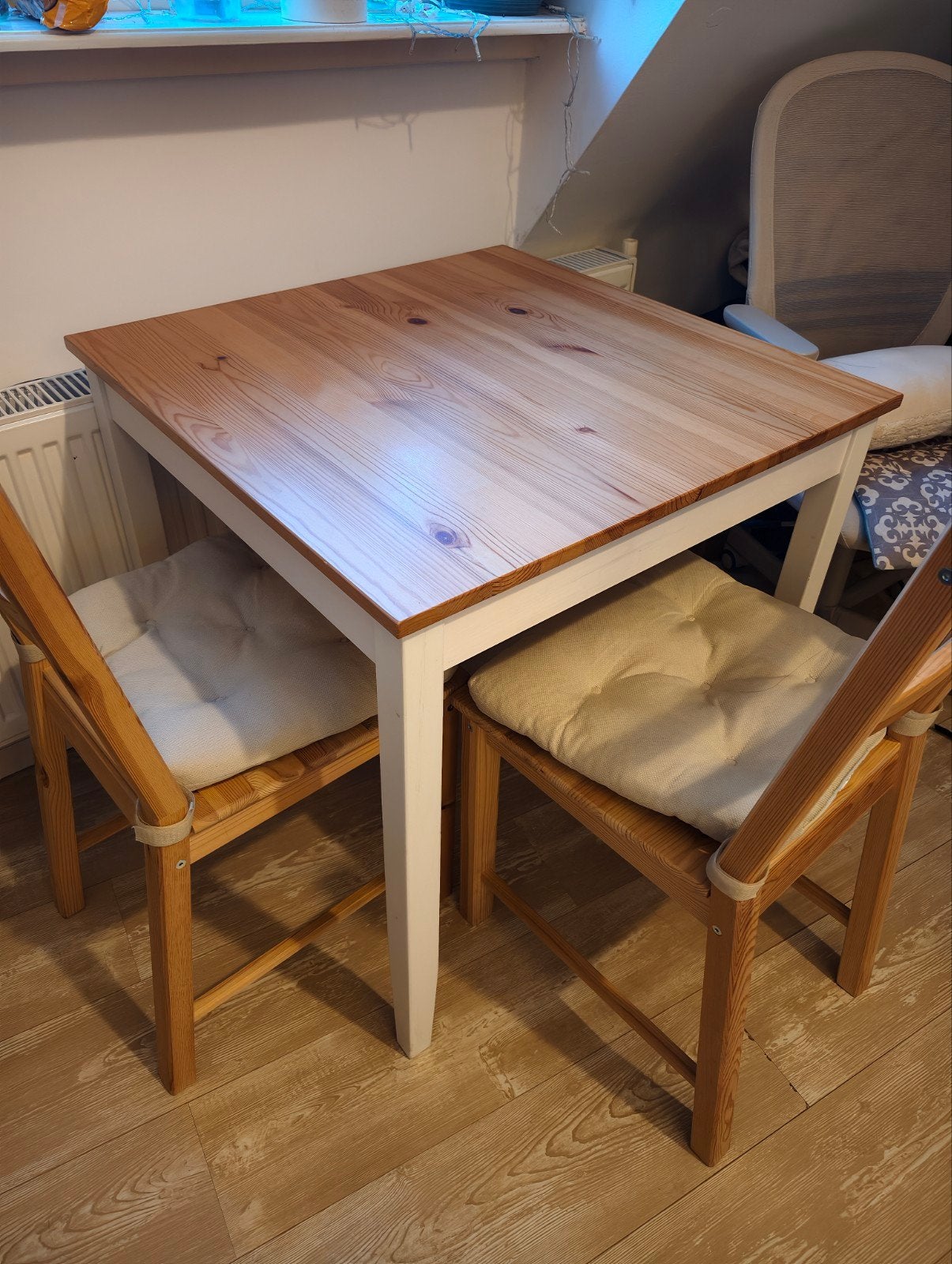 Ikea lerhamn eettafel met 2 stoelen, Gebruikt, 50 tot 100 cm, Modern, Scandinavisch, Vierkant