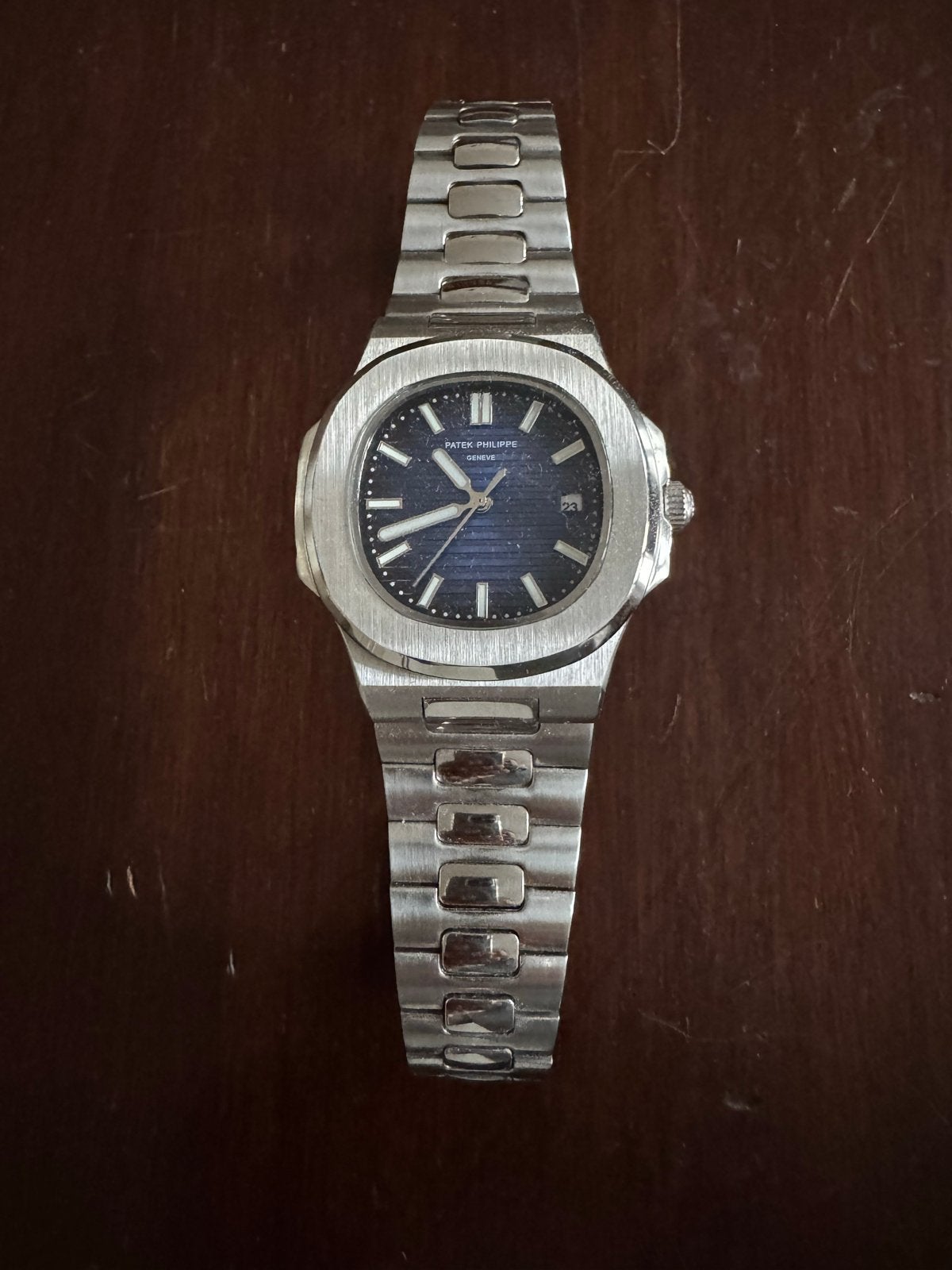 Patek Philippe Nautilus RVS met donkerblauwe wijzerplaat, Sieraden, Tassen en Uiterlijk, Horloges | Heren, Overige merken, Staal