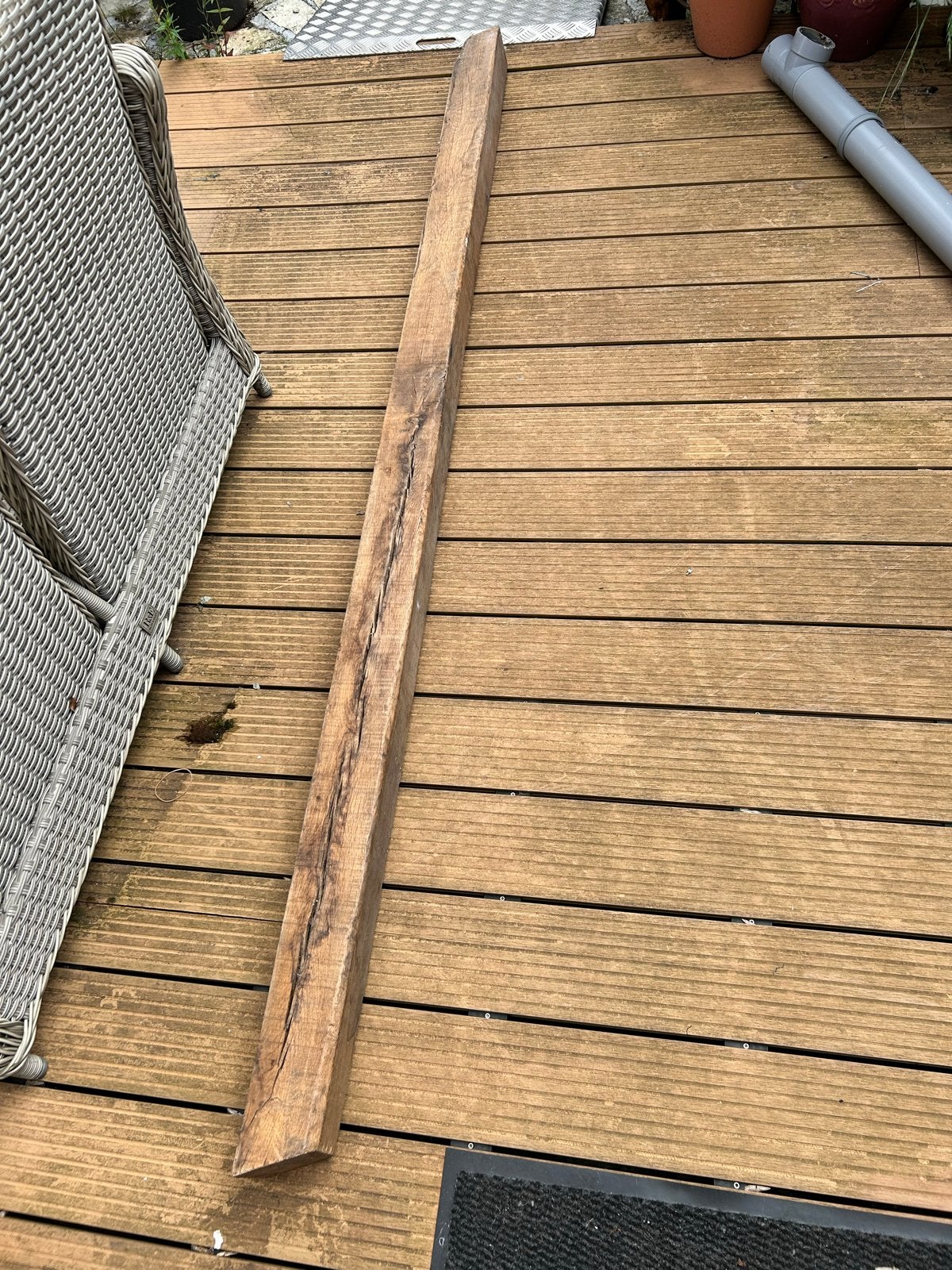 Antieke eikenhouten balk (230cm) uit kerkgebouw, Doe-het-zelf en Verbouw, Hout en Planken, Ophalen, Gebruikt, Eiken, 200 tot 250 cm