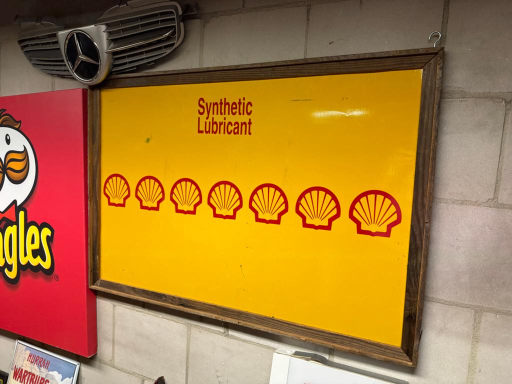Vintage Shell Reclamebord - Synthetic Lubricant, Verzamelen, Ophalen, Reclamebord, Gebruikt, .