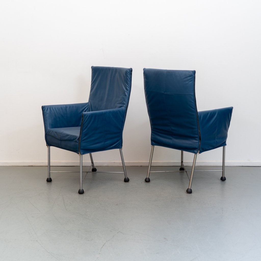Montis Chaplin Stoel Blauw Leer - Chroom/Dop, Huis en Inrichting, Stoelen, Niet ingevuld, Zo goed als nieuw, Niet ingevuld, Niet ingevuld