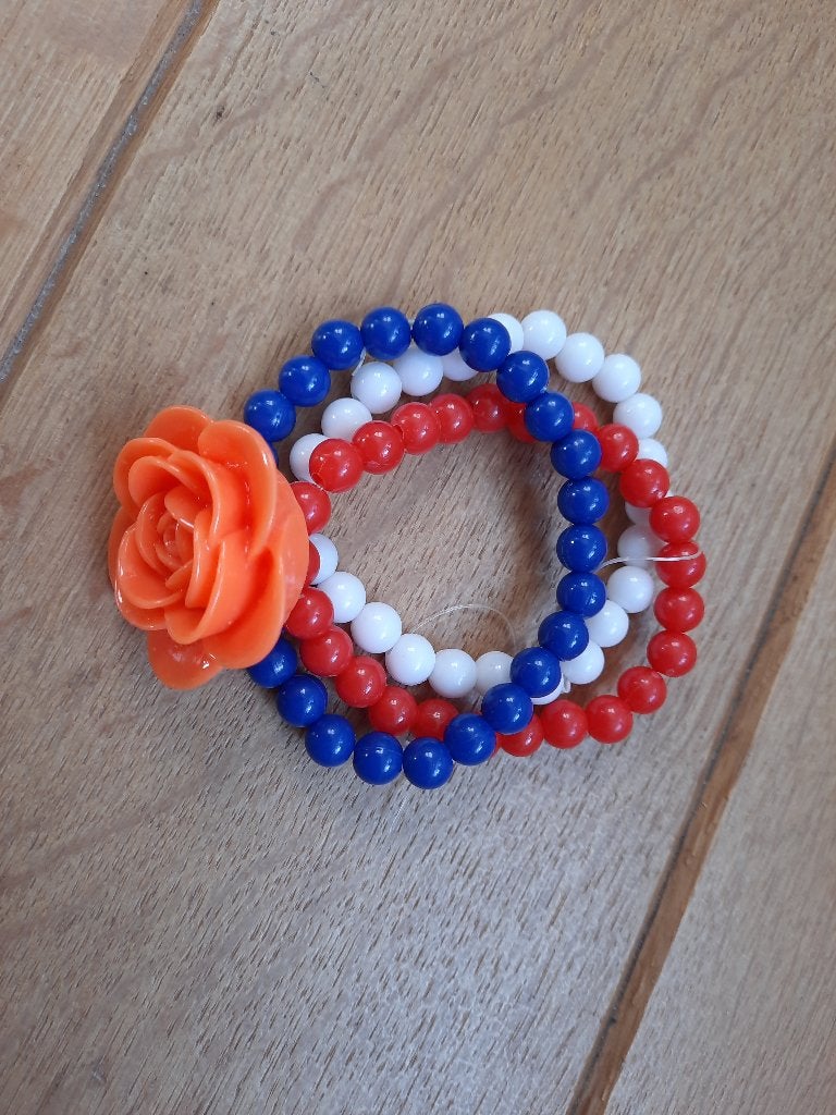 Armband rood wit blauw met oranje bloem - nieuw -, Ophalen of Verzenden, Nieuw