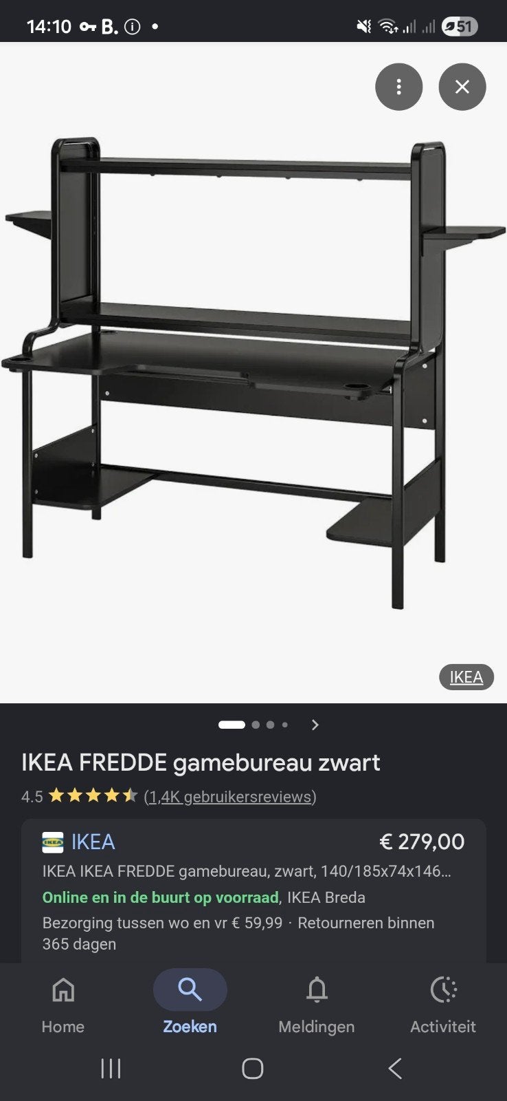 IKEA FREDDE gamingbureau zwart - Zo goed als nieuw, Huis en Inrichting, Bureaus, Ophalen, Zwart, Spaanplaat of MDF, Zo goed als nieuw