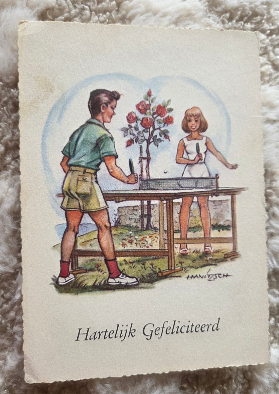 Jongen en meisje aan het tafeltennissen, Verzenden, 1960 tot 1980, Ongelopen, Kinderen