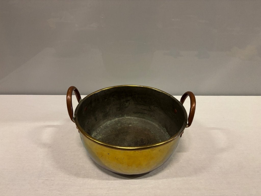 Messing pot met twee koperen handvatten, sierpot, Ophalen of Verzenden