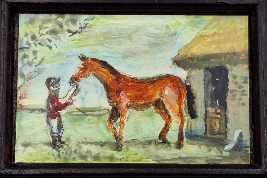 Schilderij voor in het poppenhuis Jockey met paard, Ophalen of Verzenden, Zo goed als nieuw, Poppenhuis