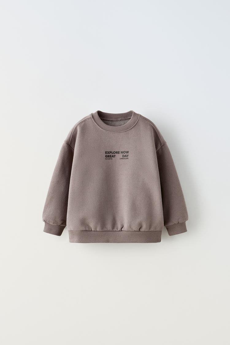 Kind Zara sweatshirt relieftekst bruin tekstprint trui 116, Gebruikt, Trui of Vest, Ophalen of Verzenden, Zara