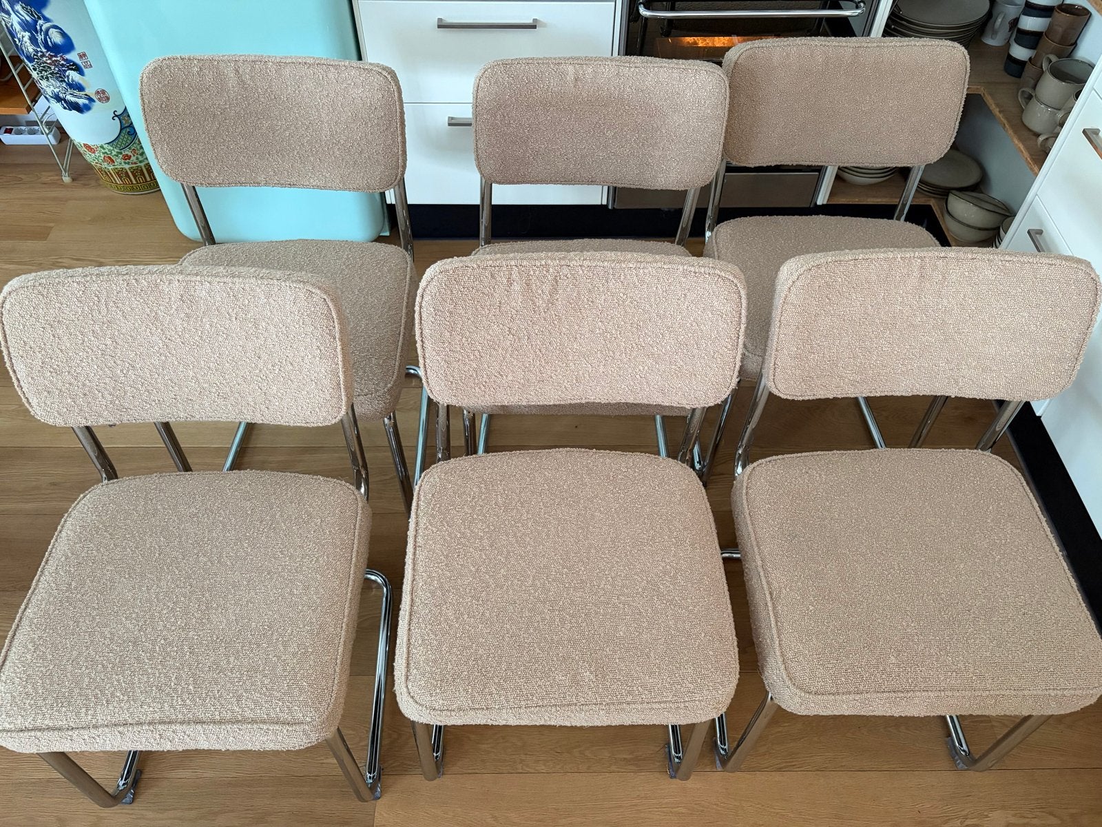 Buisframe eettafel stoelen, Ophalen, Gebruikt, Overige kleuren, Stof