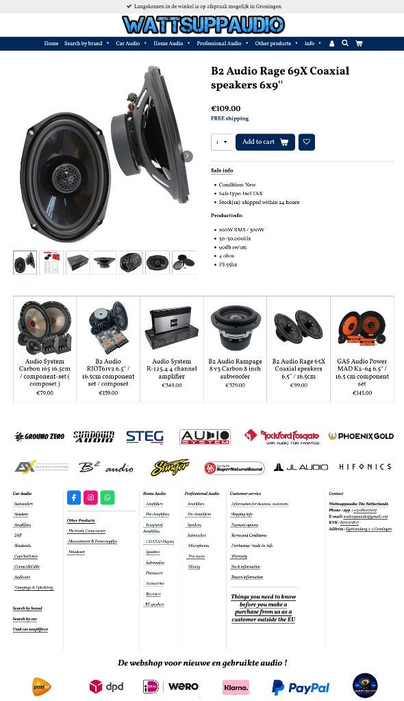 B2 Audio Rage 69X Coaxial speakers 6x9'' Hoedenplank ovaal, Auto diversen, ., Nieuw, Ophalen of Verzenden, Plantevej 35, 2870 Dyssegaard, Denmark